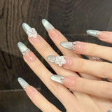 Gradient Silver Floral Embellished Press On Nails