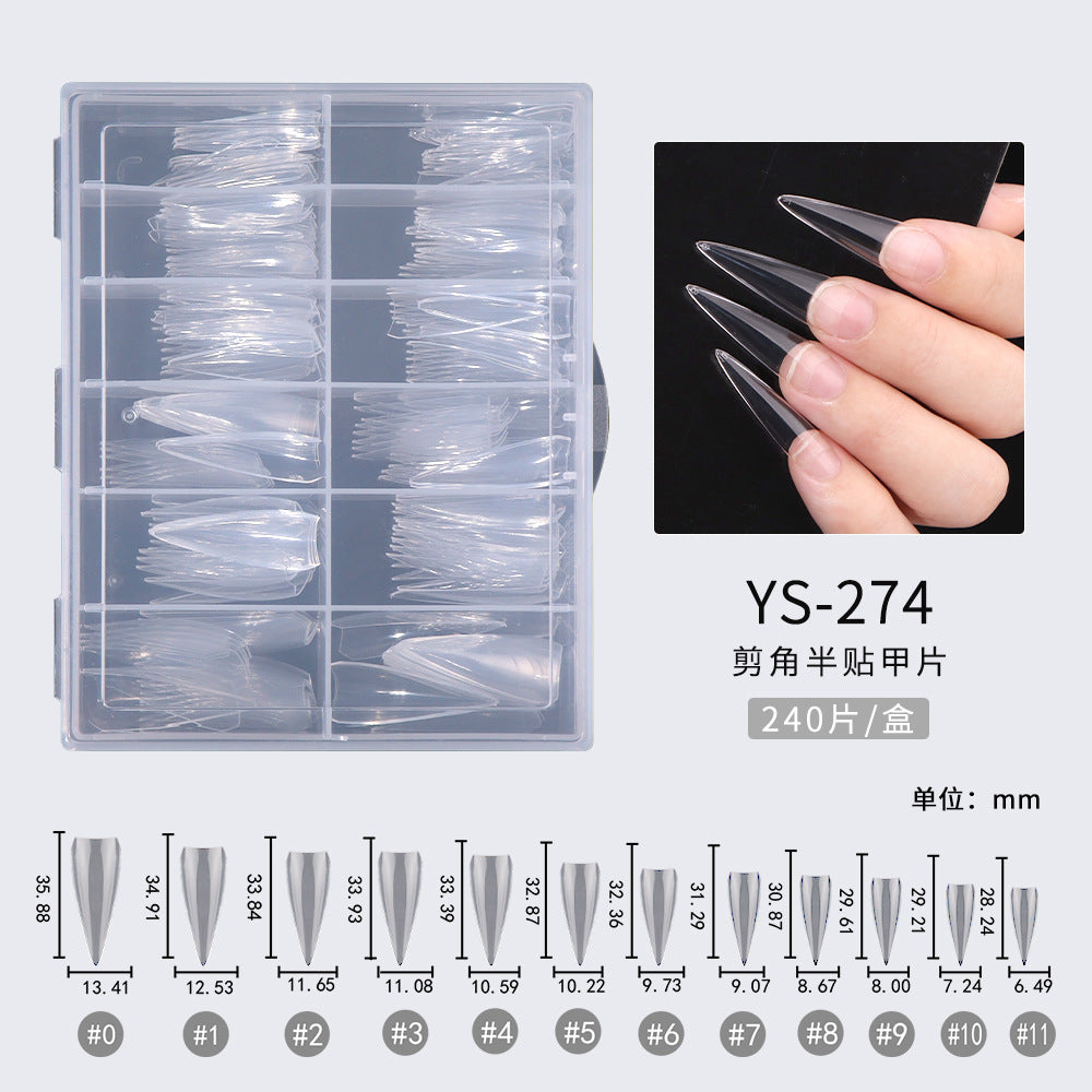 Nail Tips Full number of nail pads, half stickers, shallow stickers, pointed extended models, transparent and seamless 240 pieces, boxed press on nails pads, patch manicures.