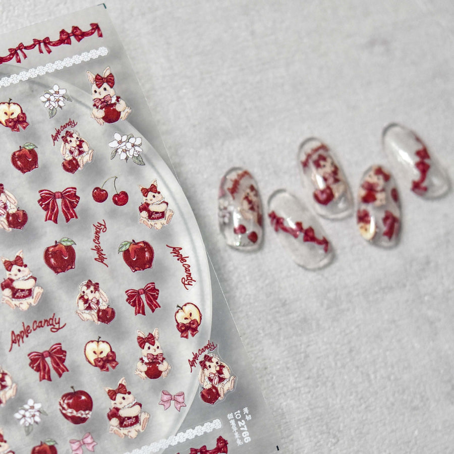 365nails: "빨간 사과 토끼 체리 리본" – 네일 아트 스티커