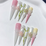 Soft Pearl Floral Extra Long Press On Nails