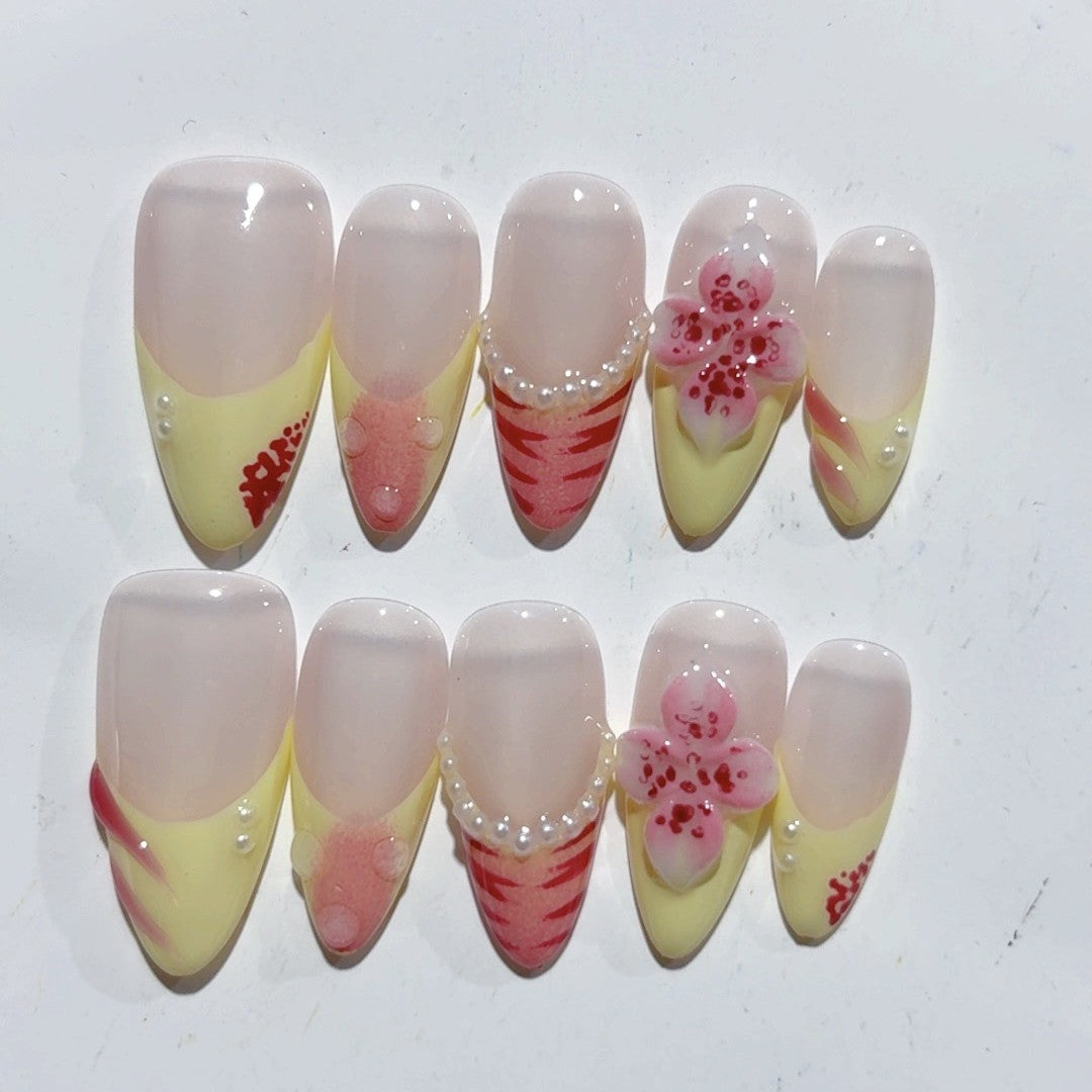 365nails-檸檬櫻桃：「果香花卉」 – 杏仁形 手工製 穿戴甲