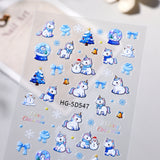 Original Snowflake Unicorn Nail Art Sticker 5D Embossed Three-dimensional Christmas Pony DIY Nail Sticker Ornament HG