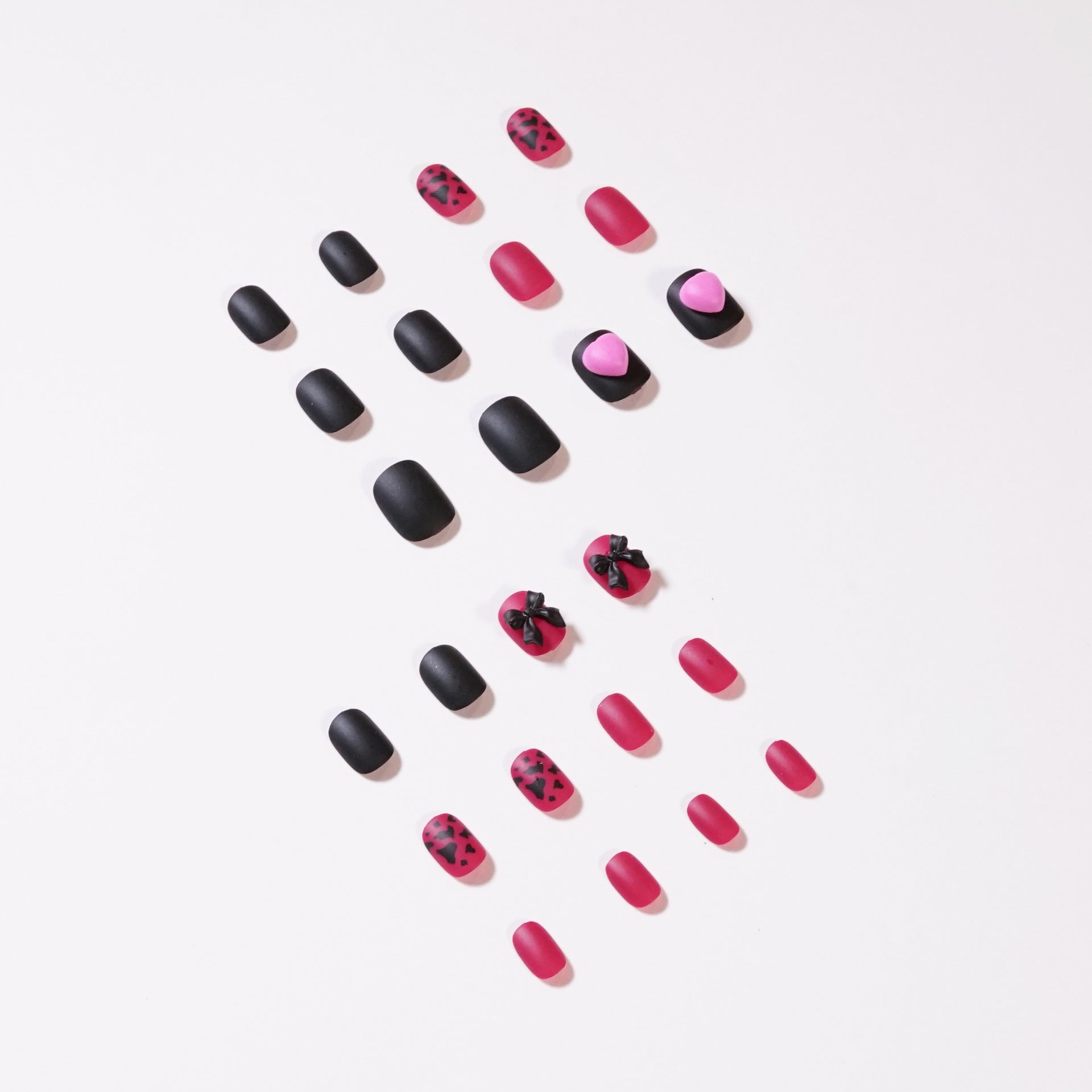 Lazo de frambuesa lindo Presione sobre la uña postiza terminada uña pieza de uña removible｜365nails