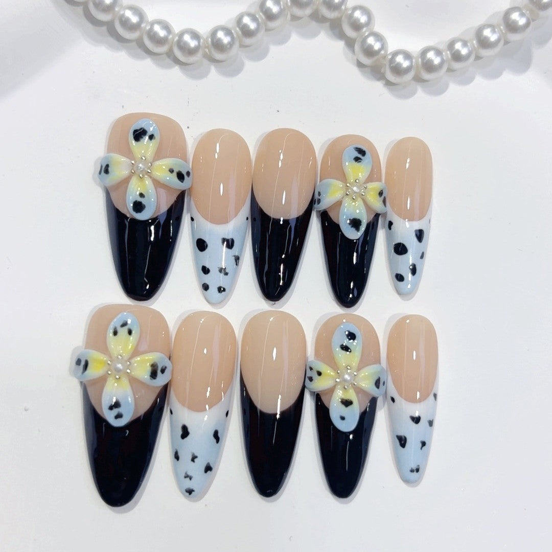 Wild Leopard Series: "Daisy Leopard" – Almond Handmade Press-on Nails