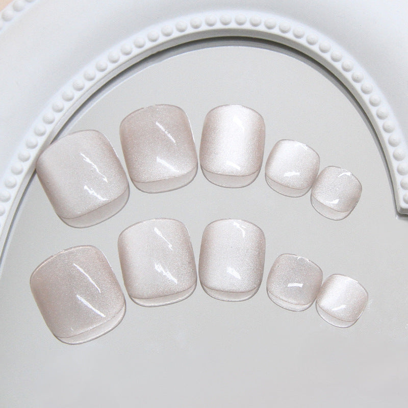 Simple white light coffee solid color cat eye fashionable sweet ins wind Press-on toenails  removable 24 pieces｜365nails