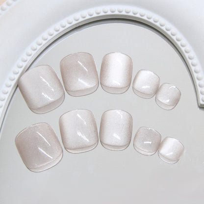 Simple white light coffee solid color cat eye fashionable sweet ins wind Press-on toenails  removable 24 pieces｜365nails