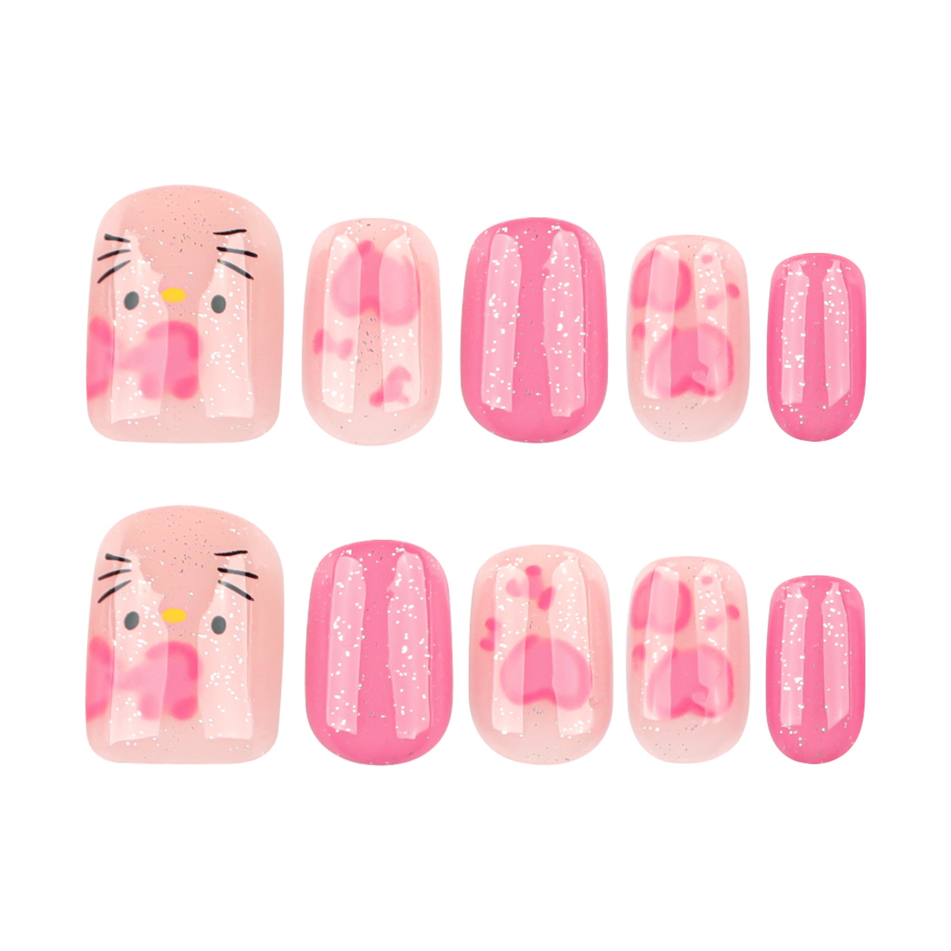 Japanese style pink bow sweet and cute short square press-on nails