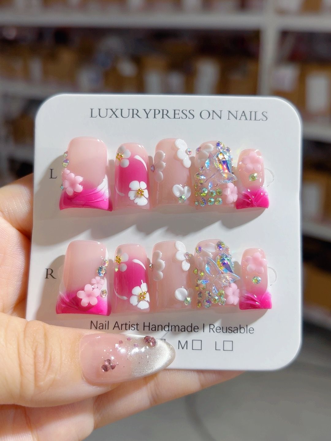 Blush Petal: "Pink Sakura Glow" – Square Press-On Nails