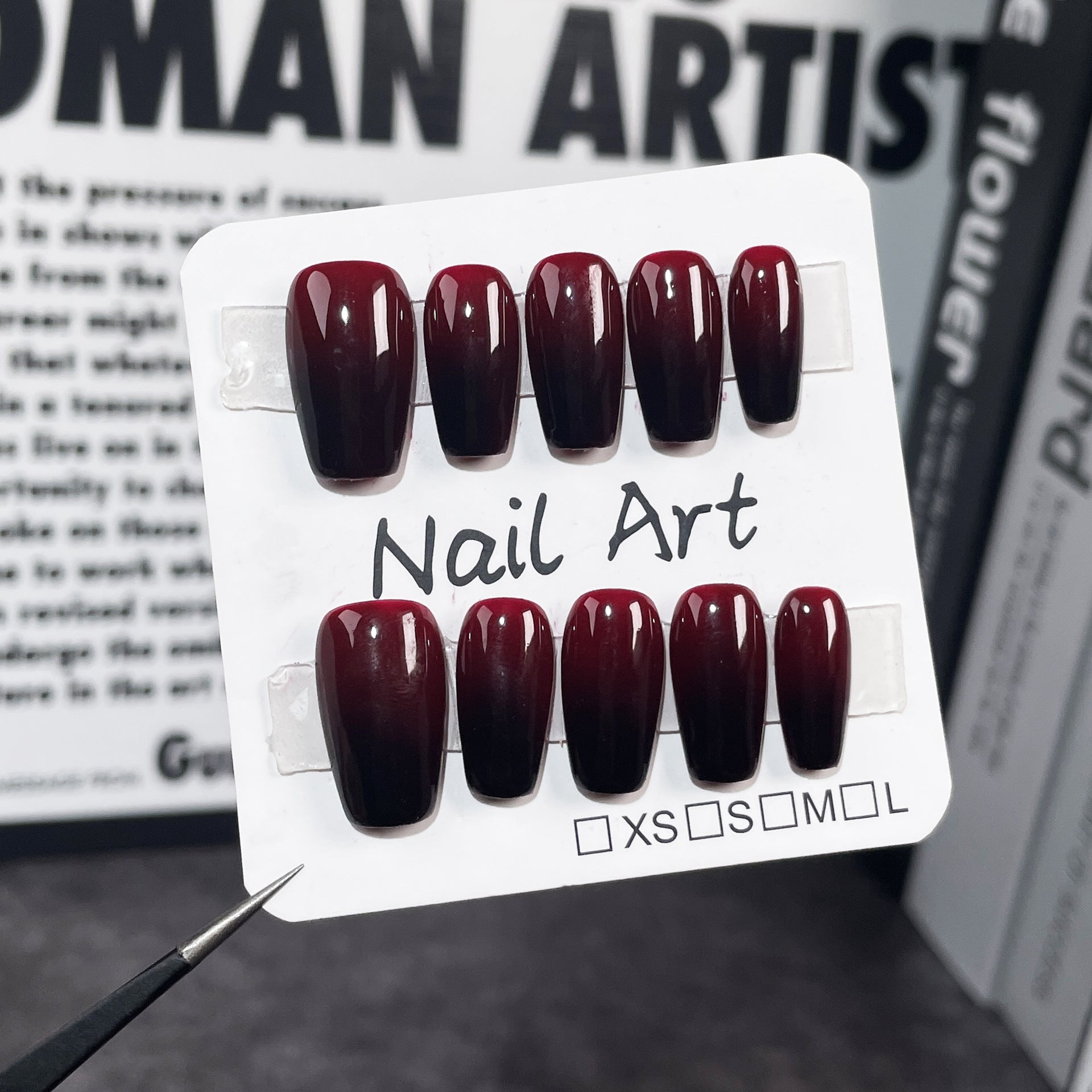 Cherry Red-Black Nails with Smooth Airbrushed Gradient