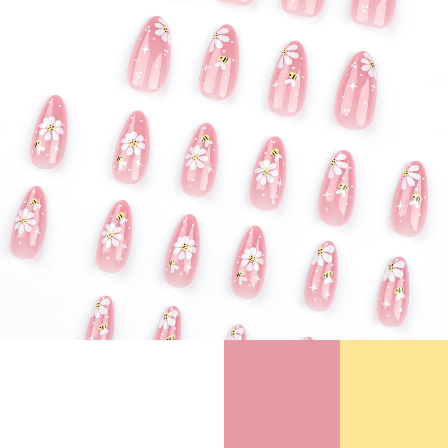 product summer little bee flower  wholesale short star  art fake nail｜365nails