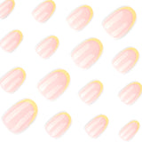 Soft Pink Almond Nails with Yellow French Tip Glow