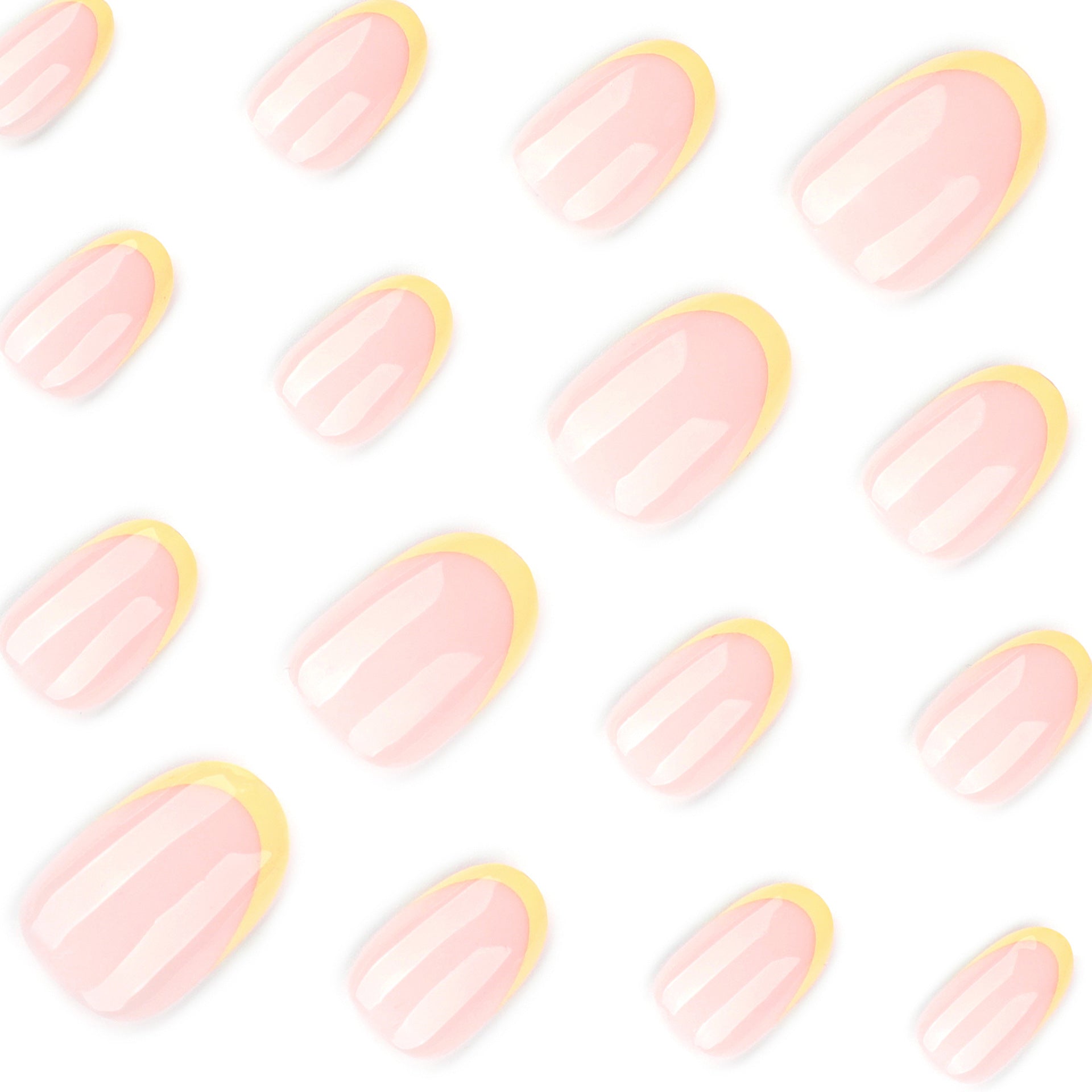 Soft Pink Almond Nails with Yellow French Tip Glow