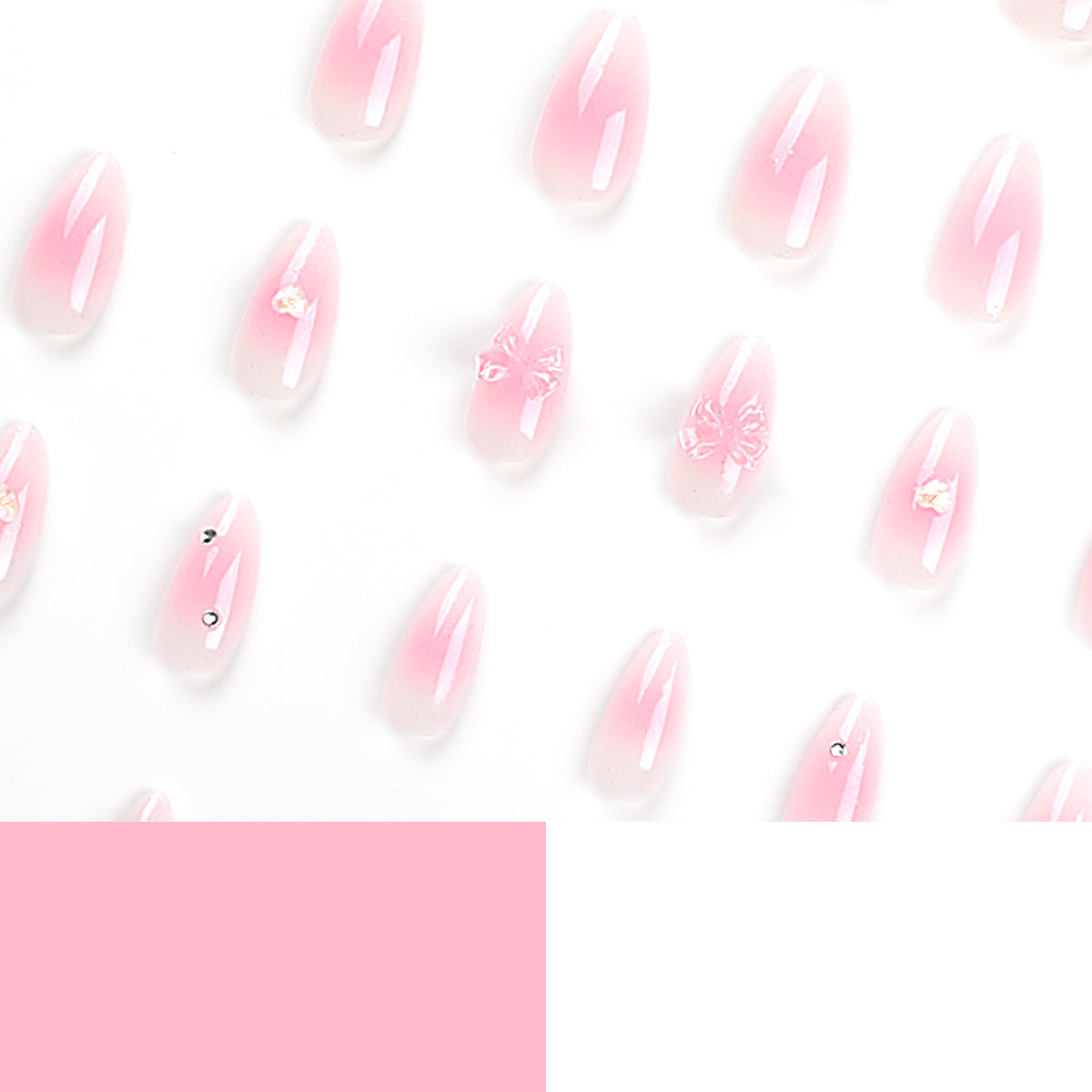 粉色蝴蝶結穿戴甲 愛心甲貼 可穿戴甲片 批發｜365nails