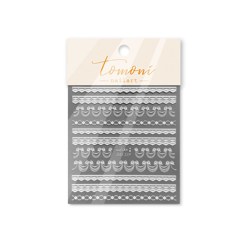 Elegant Lace Ribbon Collection: "White Lace" – 3D Embossed Nail Sticker