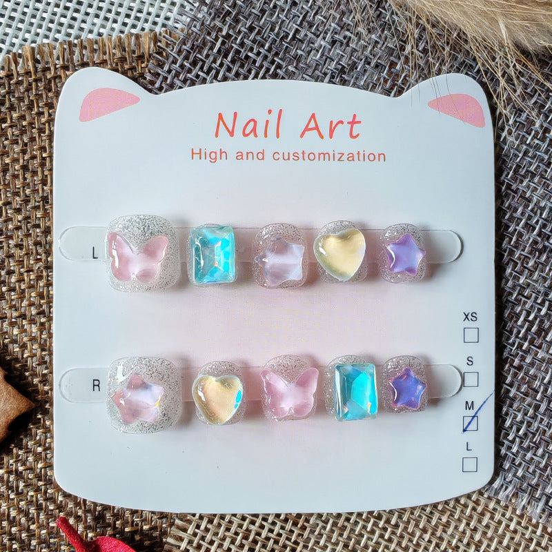 365nails: "aurora dream fairy" – short round handmade kids press-on nails