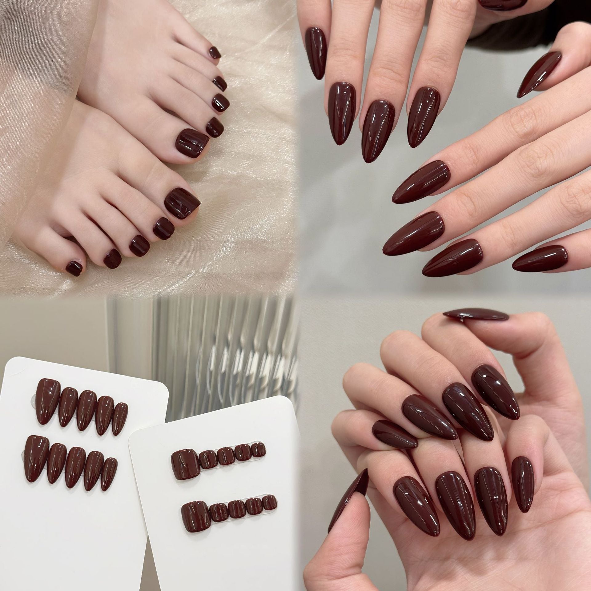 Solid color simple almond nail series popular daily manicure hand and foot set handmade nails | 365nails