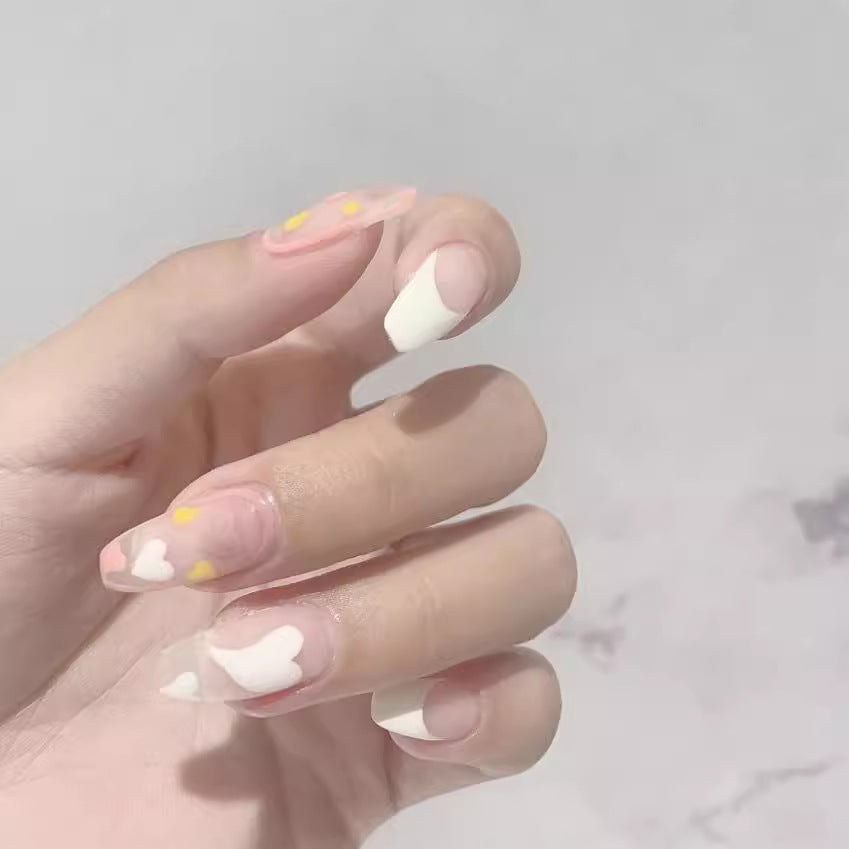 Princesa Pêssego French Wear Nail Art Acabamento Unha Postiça Patch de Unha Patch de Unha Patch de Unha Removível à Prova D'água ｜365nails