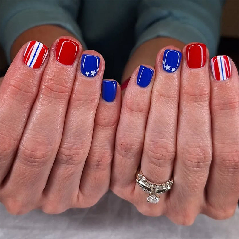 365nails: "Diagonal Freedom" – Starburst & Stripe French Squoval Nails