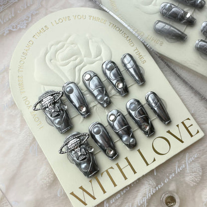 [Purely handmade real shot] The Queen Mother of the West wears a bright silver Spice Girl wind finger that can be worn repeatedly | 365nails