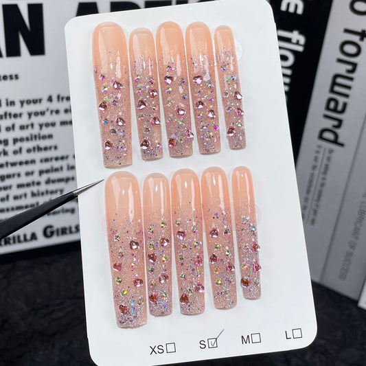 Europe and the United States flash super long water pipe nail patch small fresh  handmade press-on nails  nail wholesale｜365nails
