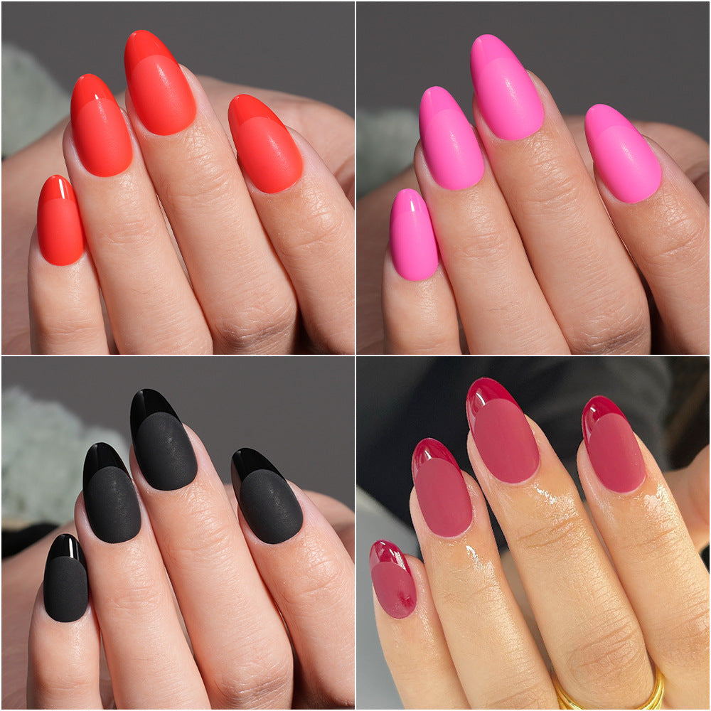 Nail Art Premium Sense Semi-Frosted French Almond Nail Short Removable Patch Fake Nail Finished press on nails