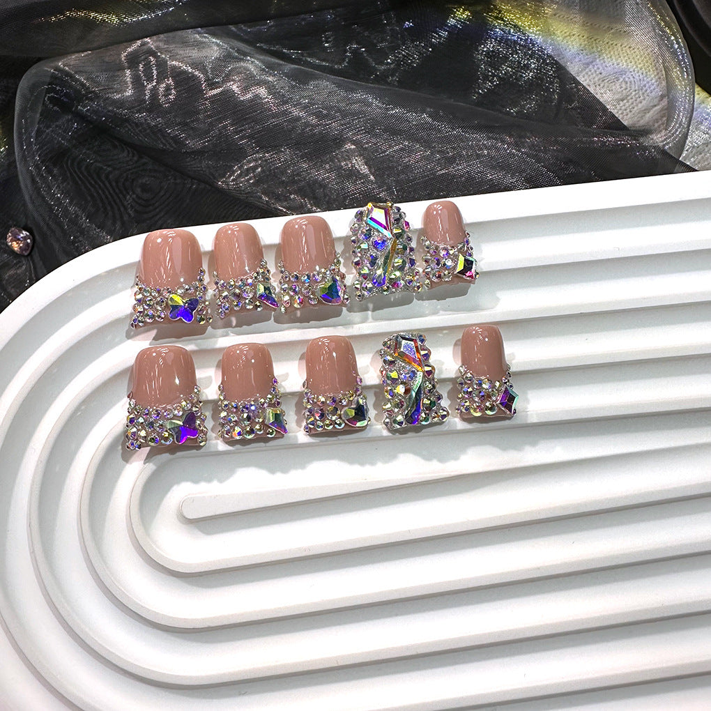 Nude Gloss Nails with AB Crystal Luxe Accents