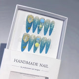 Ocean Wave Cat Eye Shell Press On Nails
