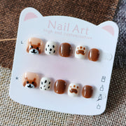 365nails—Brown Bear 兒童系列：「可愛熊與爪印」—短款方形兒童甲片