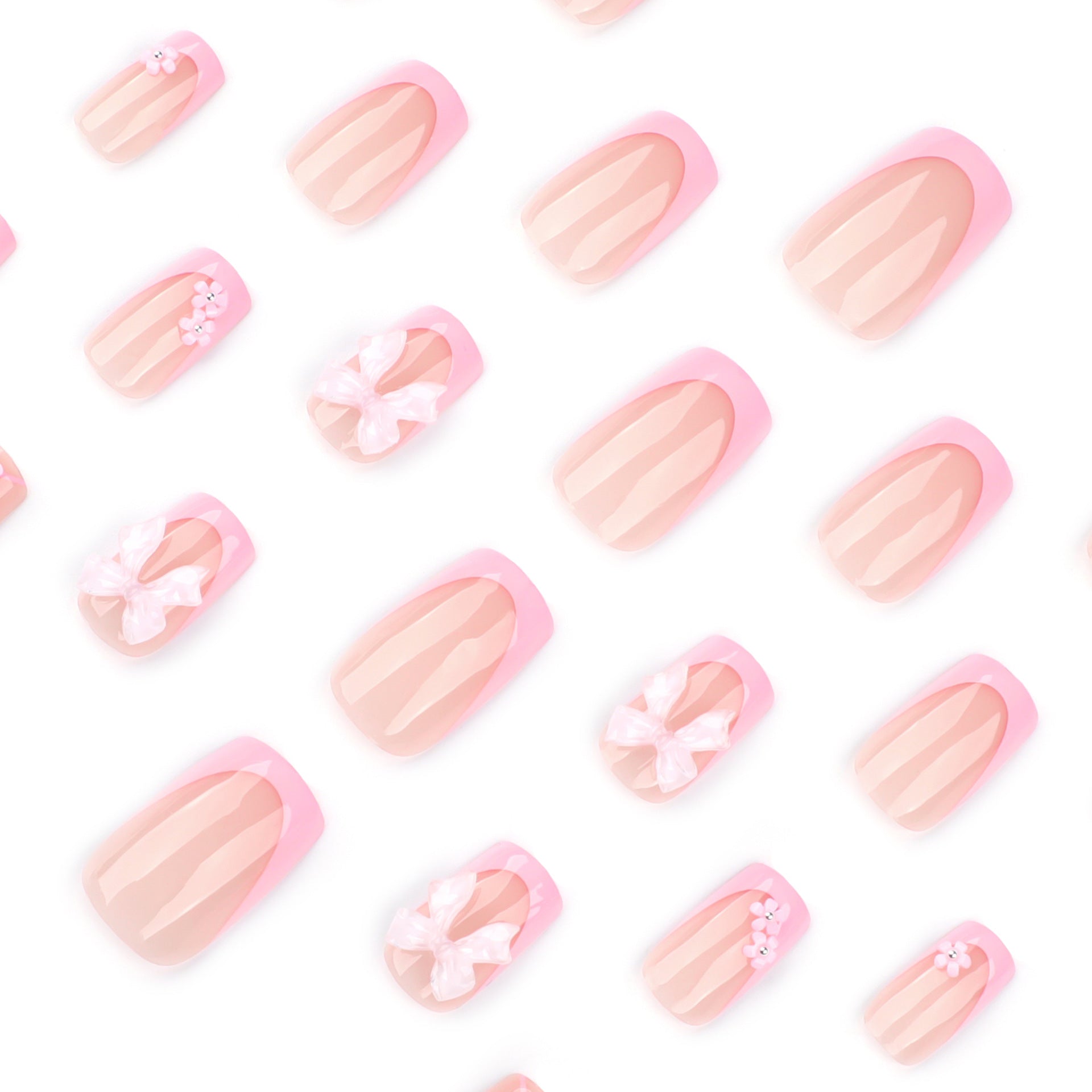 Long Square Press On Nails with Pink Base & Leopard Print Accents