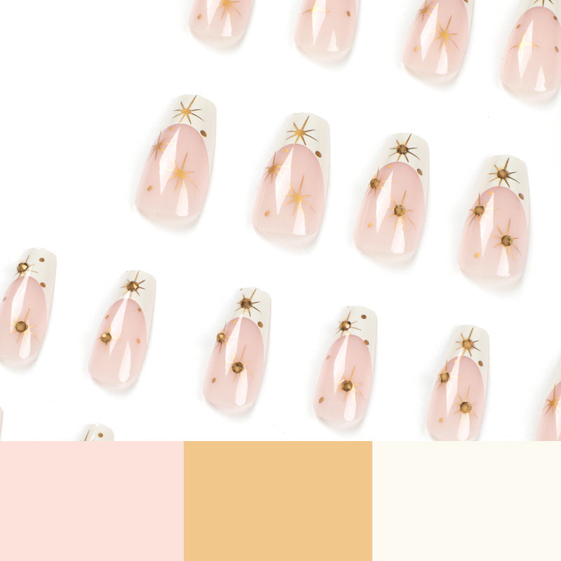 Adesivos de unha, unhas francesas com bordas brancas, produto final, atacado, strass, luz de estrela, unhas removíveis｜365nails