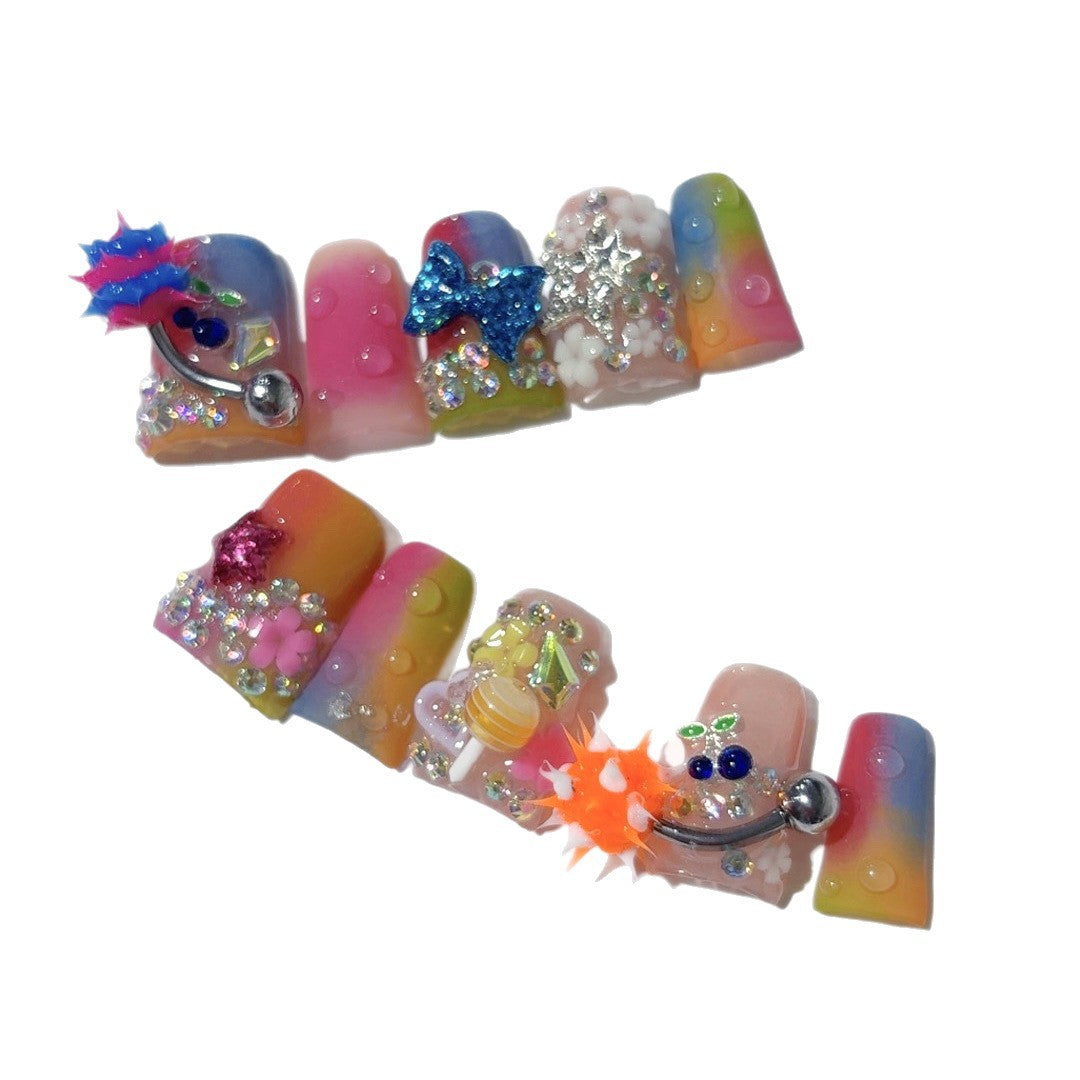 Neon Carnival：「彩虹派對」 – 短款 方形 穿戴甲