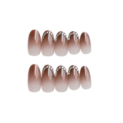 Brown color gradual change fingertips full diamond wearing finished nail fake nail waterproof detachable nail patch stall source｜365nails