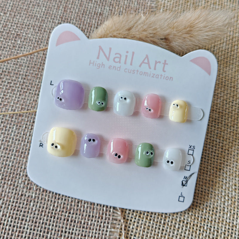 365nails: "macaron little eyes" – short round handmade kids press-on nails