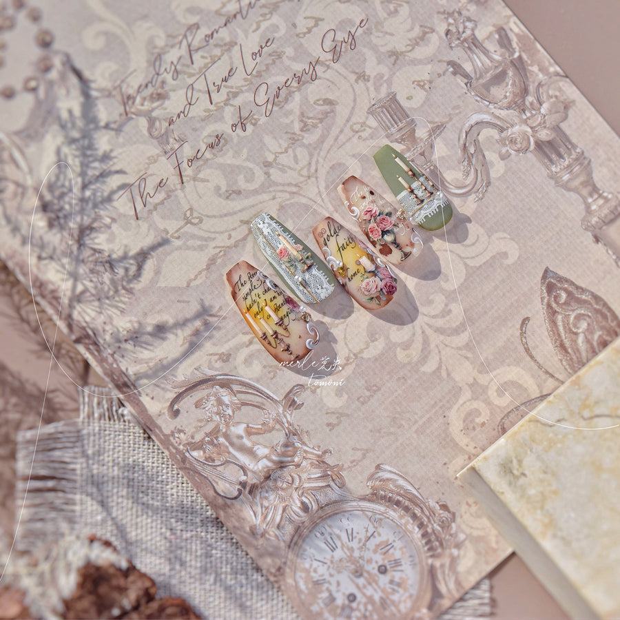 Vintage Rose & Candle: "Elegant Victorian Rose" – 5D Embossed Nail Sticker