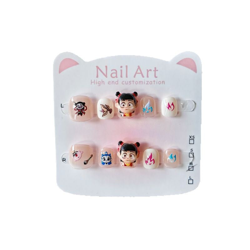 365Nails：「哪吒的烈焰冒險」—手工製可愛短款橢圓形穿戴甲