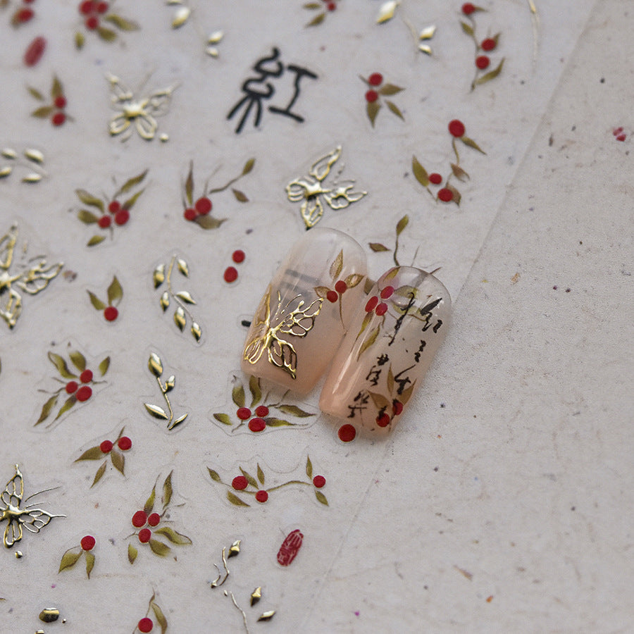 365nails: "오리엔탈 레드빈 & 나비" – 네일 아트 스티커