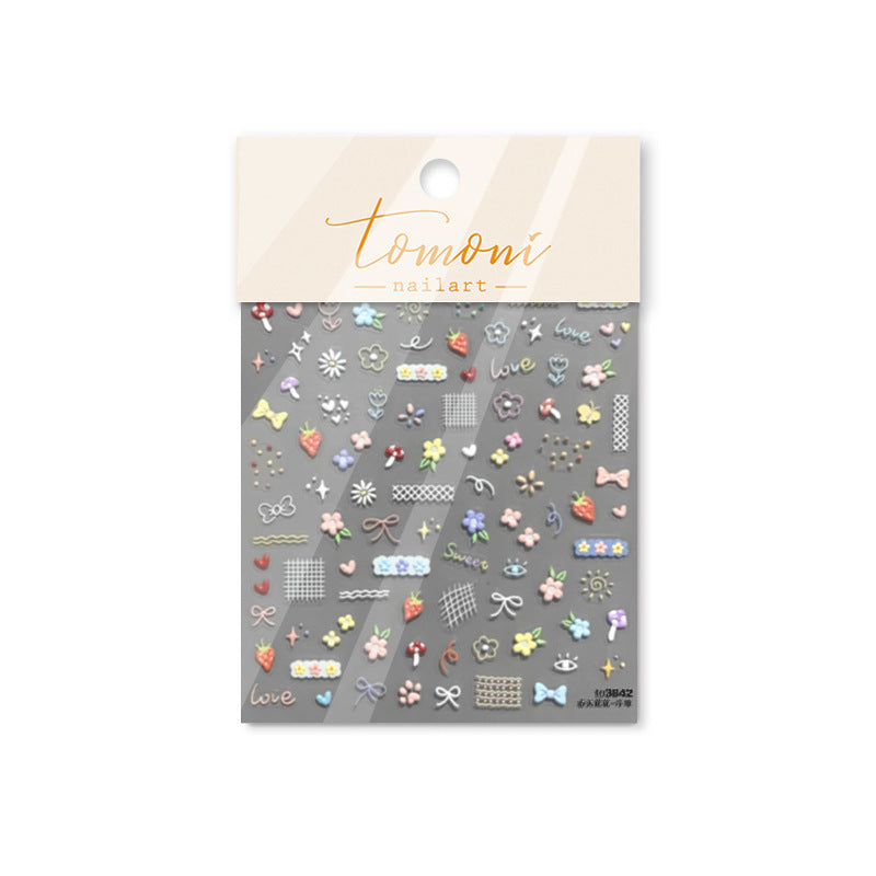Pastel Picnic Collection: "Cute Garden" – 3D Embossed Nail Sticker