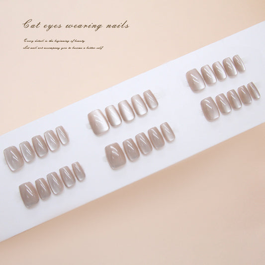 Nail Tips  prefabricated nail, white, gentle and icy, cat eye coffee color, fashionable temperament, autumn and winter nail art patch, removable 30 pieces｜365nails