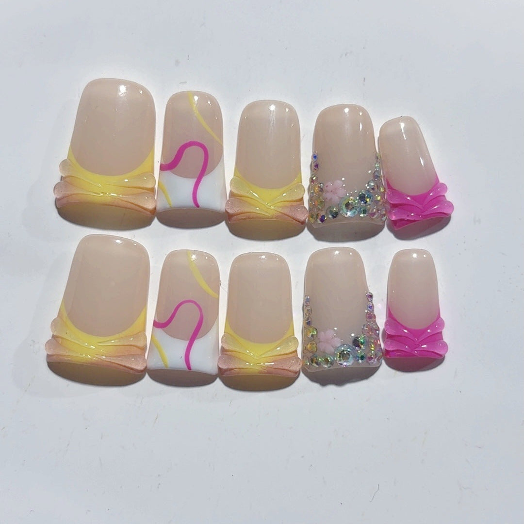 Sweet Dream: "Babados Flor" – Unhas Postiças Curtas Quadradas