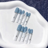 Blue White Pearl Floral Long Press On Nails