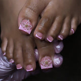 Pieza clásica para uñas de los pies francesas, manicura de flores 3D para uñas de los pies de verano, pieza para uñas de los pies extraíble para usar al por mayor | 365nails