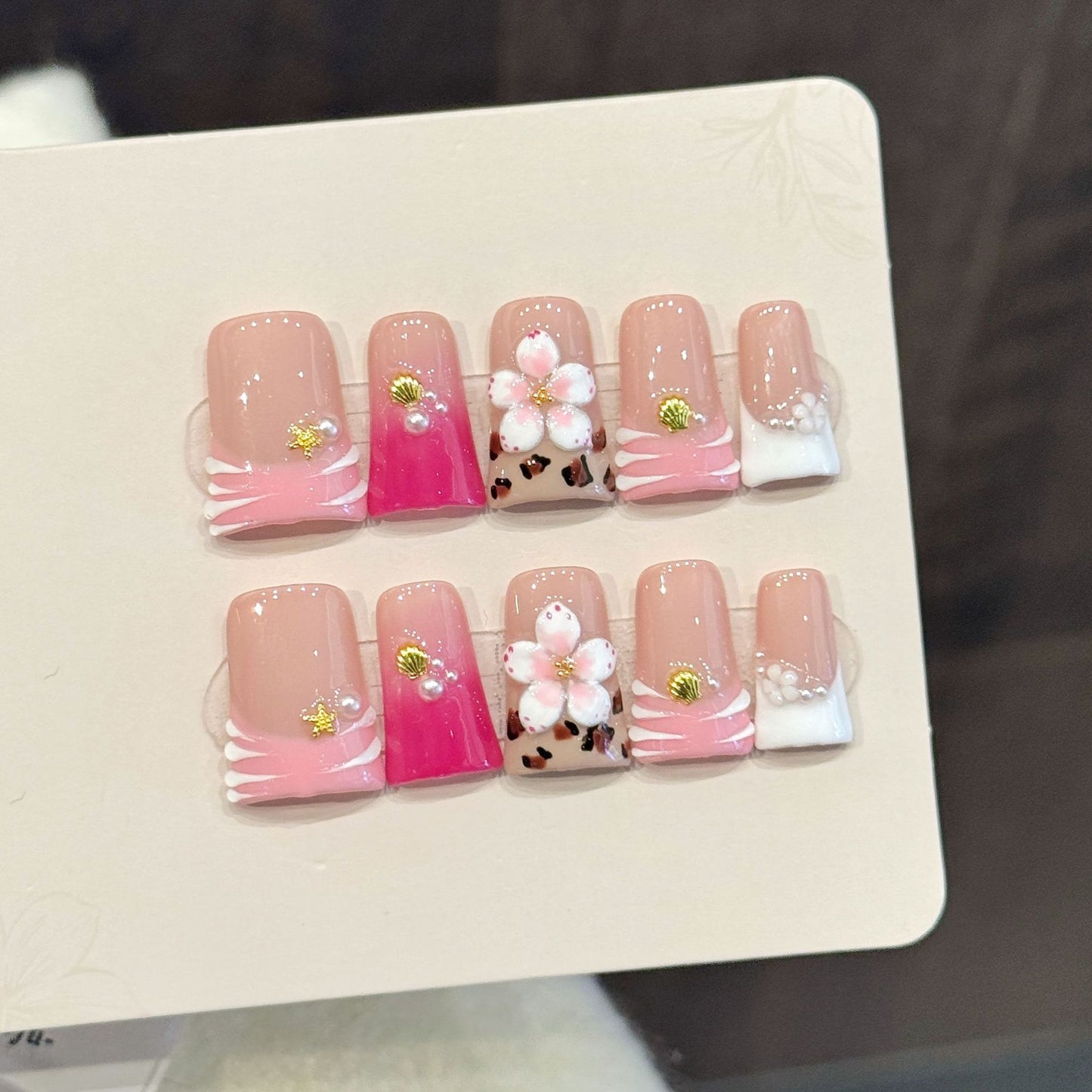 Pink Floral Leopard Accent Press On Nails