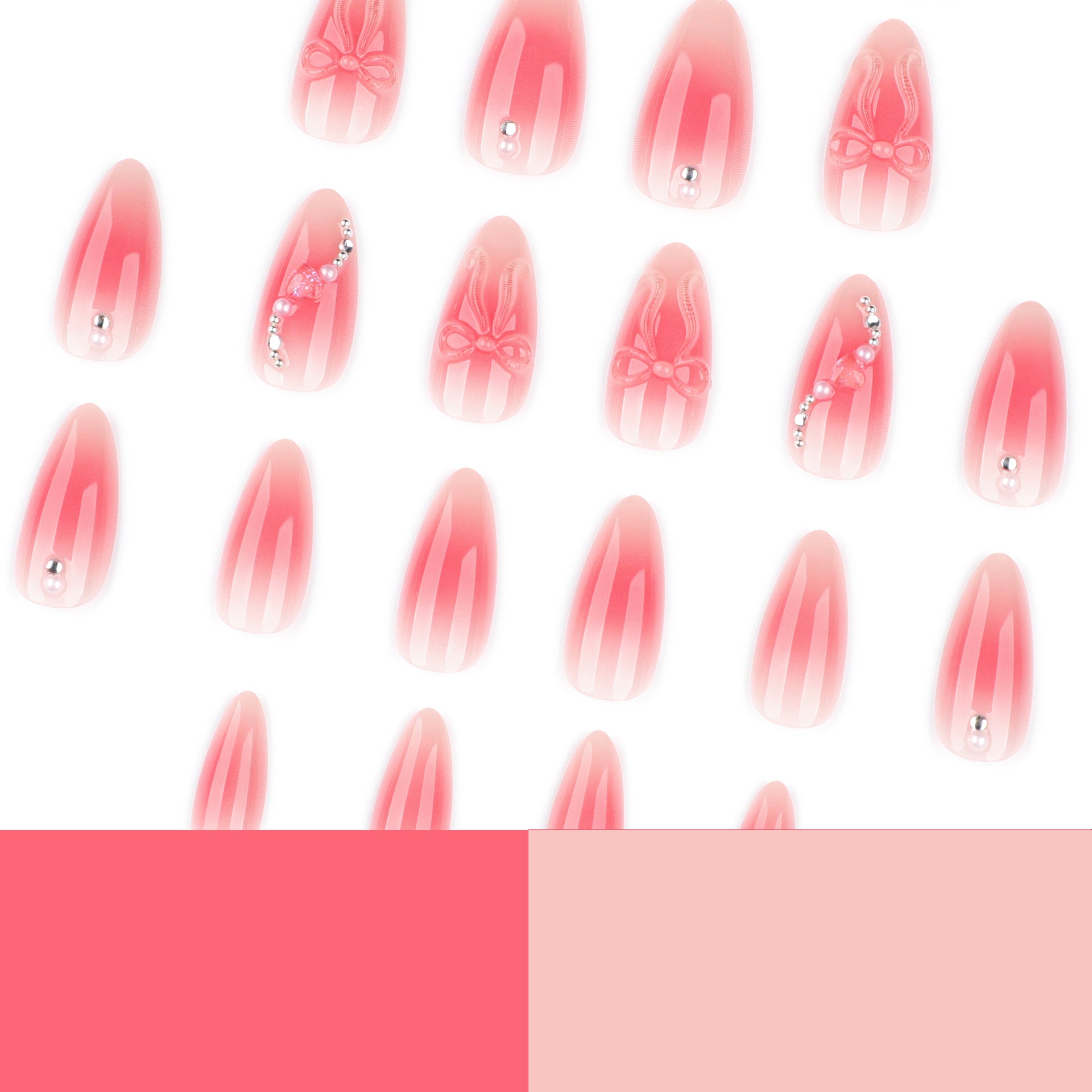 Pink Gradient Bow Charm Almond Nails