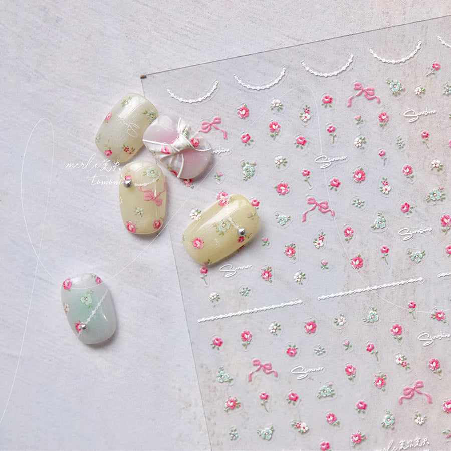 Mini Rose Bow Collection: "Blush Petal" – 3D Embossed Nail Sticker
