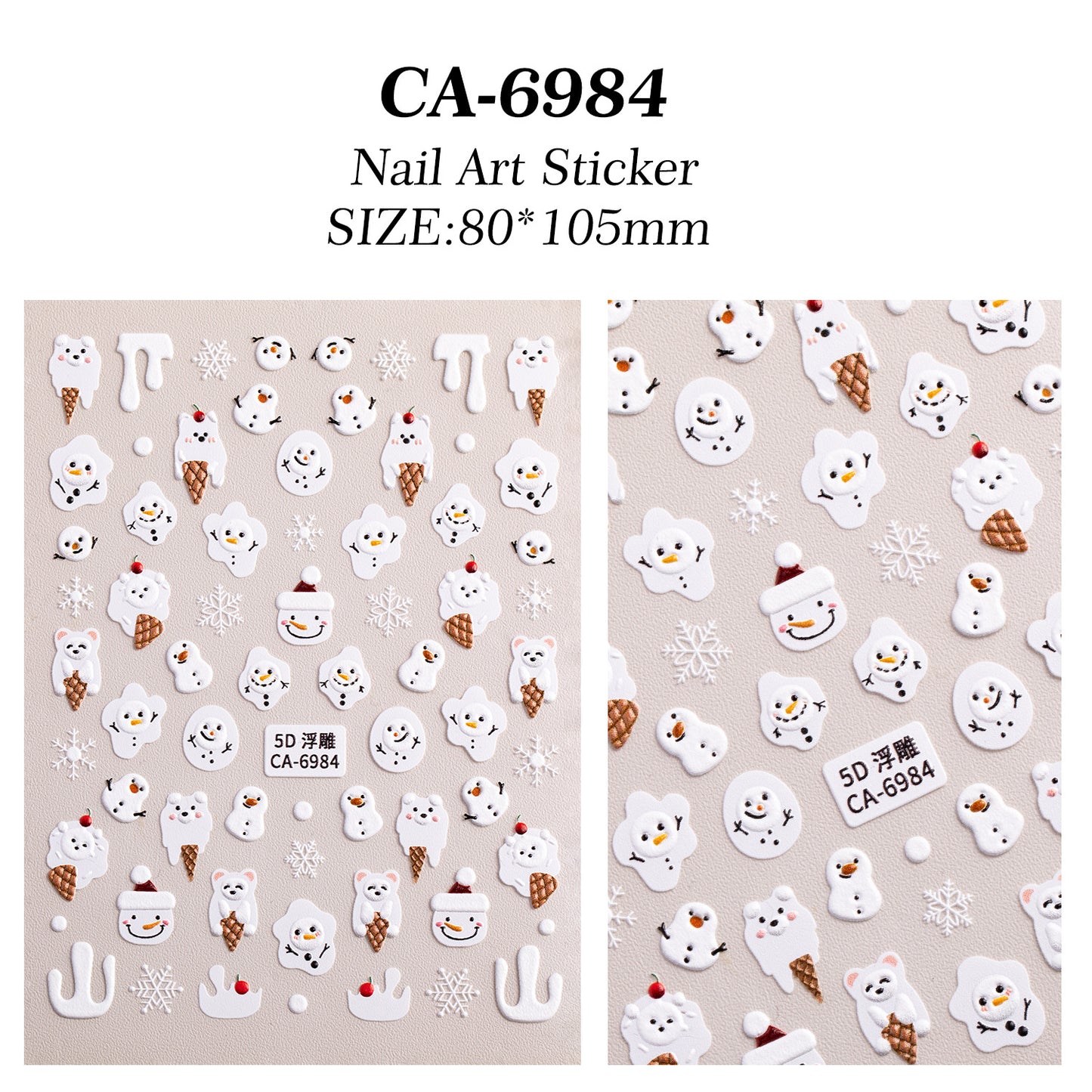 Cute Christmas Snowman Nail Art Sticker 5D Embossed Three-dimensional Santa Claus Elk Nail Sticker Ornament CA