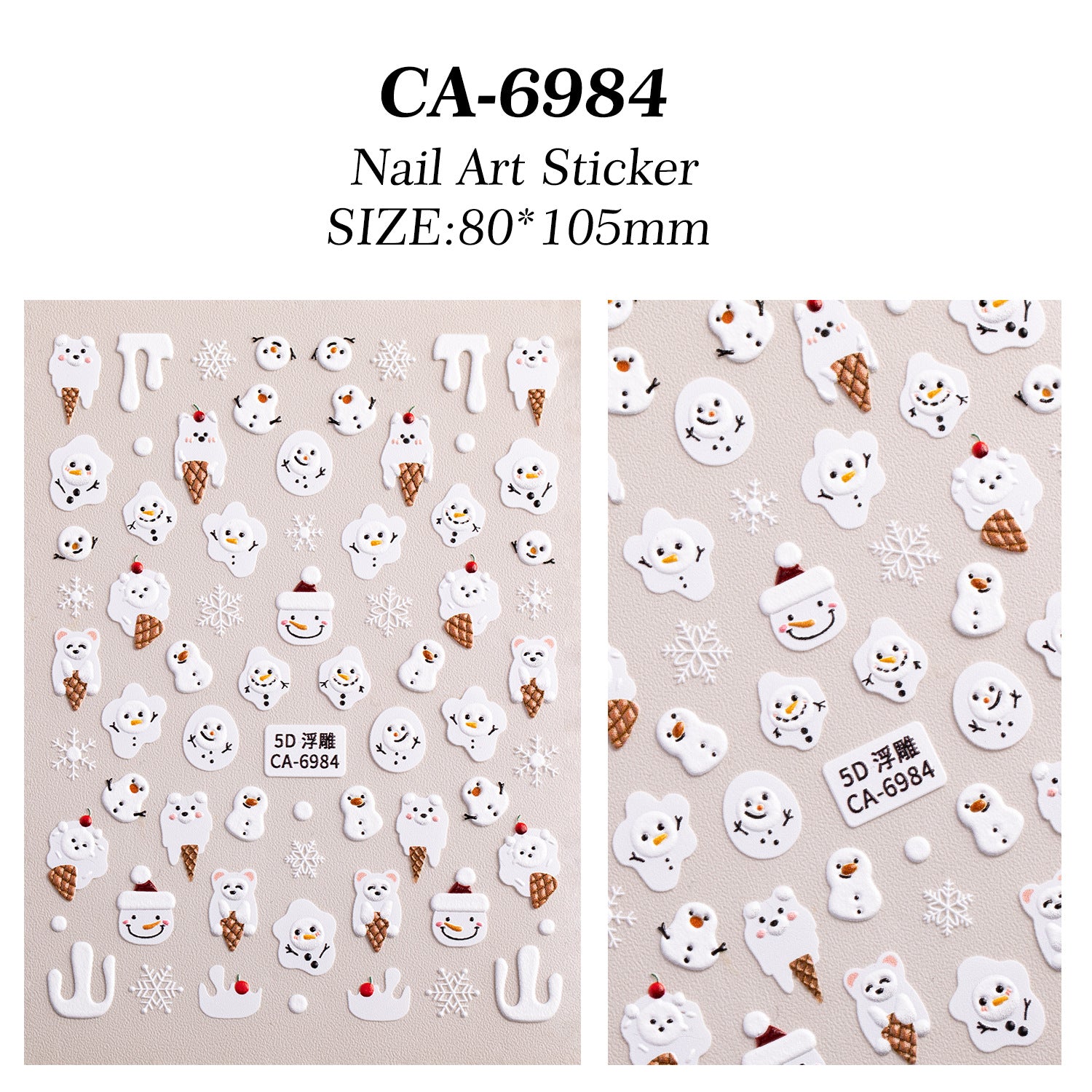 Cute Christmas Snowman Nail Art Sticker 5D Embossed Three-dimensional Santa Claus Elk Nail Sticker Ornament CA