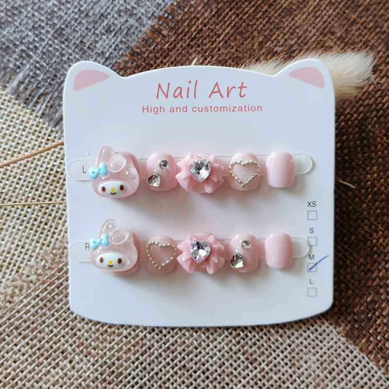 365nails: "pastel my melody" – short round handmade kids press-on nails