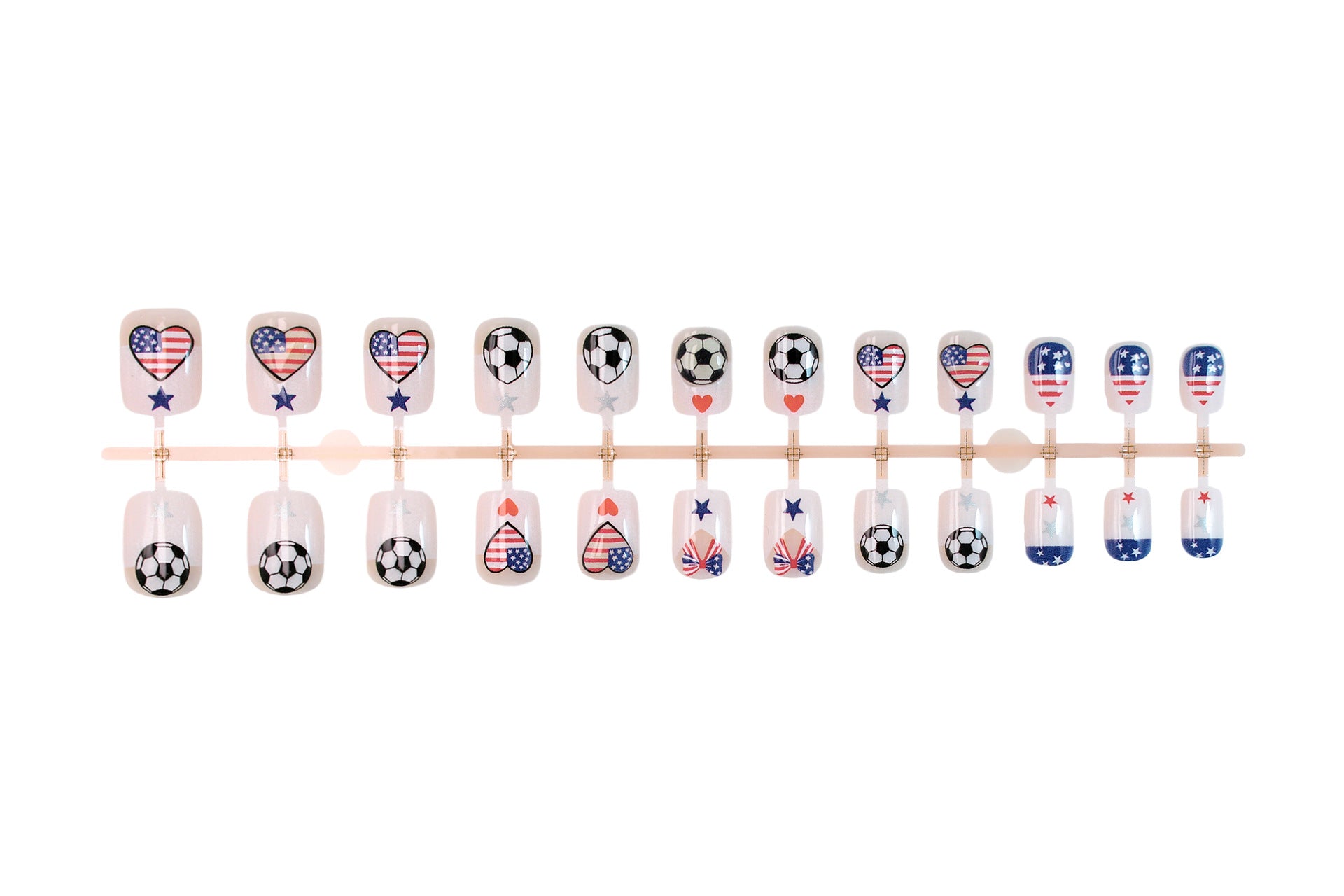 World Cup USA Stars & Stripes Cute Football Short Press-On Nails (Lively/24pcs/Casual)