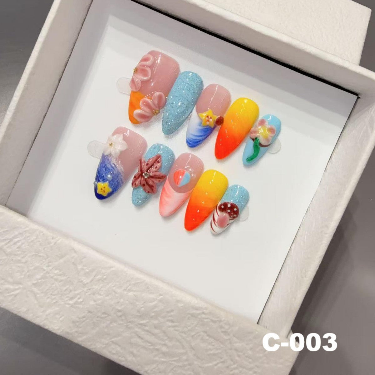 365nails: "바다의 미풍" – 3D 조개 수제 스틸레토형 프레스온 네일