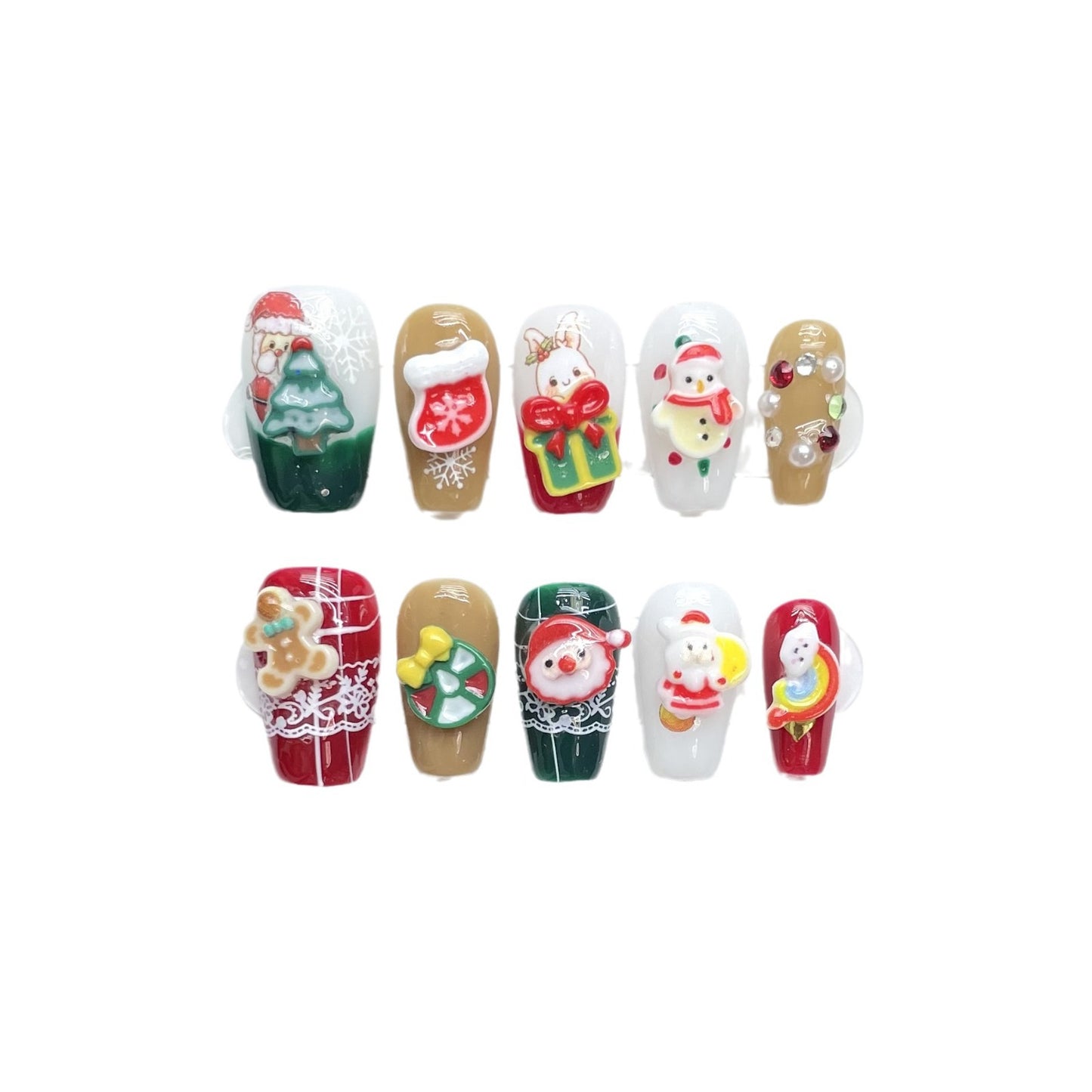 Colorful Christmas Press‑On Nails – Santa & Gift Box Design